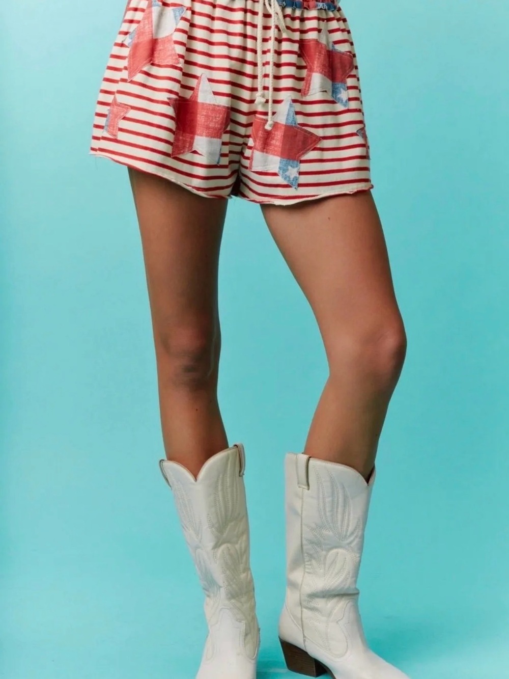 Fantastic Fawn Red & White Striped Star-Print High Waist Drawstring Shorts